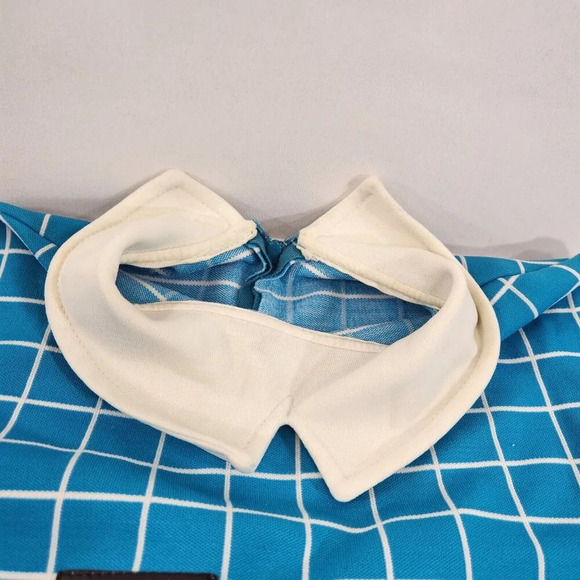 Girls Dress Blue Mod Check Pattern Black & White Collar 1970s 1960s Size 4-5 Vtg - Picture 6 of 13